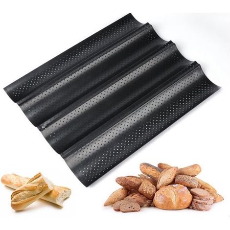 Moule 4 Baguettes Plaque de Cuisson Perforée Anti-adhésif Accessoire Indispensable pour Réussir des Baguettes, DIY (1/4)