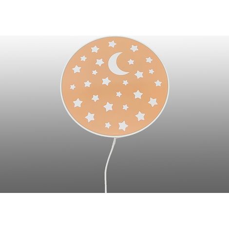 Kinderzimmer Wandlampe mit Mond & Sternen Pfirsichfarben, Schalter, Ø 25cm (1/5)