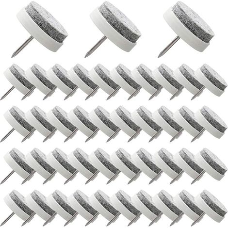 50 Pièces Clous Patins de Meuble de 24 mm Noir Pads en Feutre Glide avec Boîte de Rangement pour Chaise de Meubles en Bois, Tabourets et Pieds de Table (Blanc) (1/5)