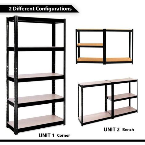 5 Tier Boltless Garage Shelving ,180x 90x 40cm, Metal Shelving Unit Heavy Duty Storage Racking, Steel Boltless Shelves Unit for Kitchen, Black (1/5)