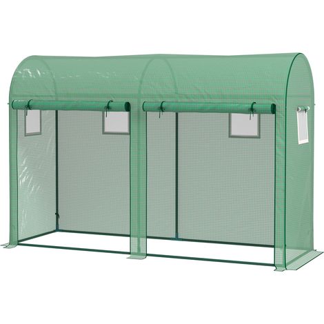 m² großes Gartengewächshaus aus 140 g/m² UV-beständigem PE, grünem Stahlrahmen, 2 Reißverschlusstüren, 4 Fenstern, 3 x 1 x 2 m