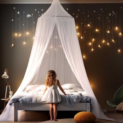 Moskitonetz für Bett, Einzel- und Doppelbett, für Schlafzimmer, einfach zu installieren, ideal für Reisen und zu Hause (weiß) FLITI