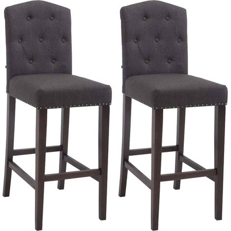 Set di 2 sgabelli da bar imbottiti in stile barocco in tessuto grigio scuro con gambe in legno marrone scuro 100000548