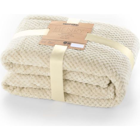 DecoKing Coperta Plaid Pile 70x150 cm per Letto Singolo Calda Accogliente e Spessa in Morbido Velluto Stile Scandinavo Per Letto Divano Sedia Tutte le Stagioni Beige Henry (1/5)