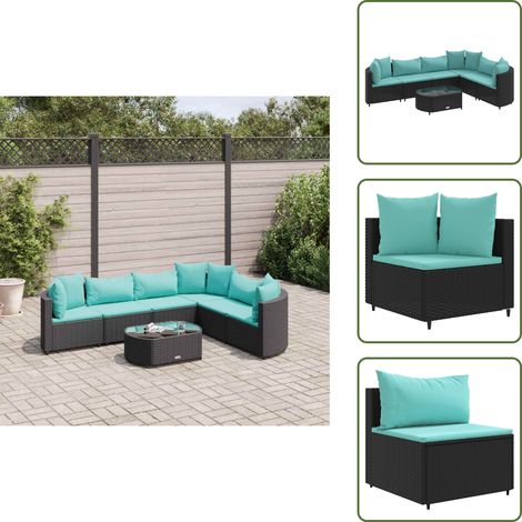 7-tlg. Garten-Sofagarnitur mit Kissen Schwarz Poly Rattan - Gartengestelle - Gartenmöbelset - PE-Rattan Möbel - Outdoor Sofa - Lounge Set (1/5)