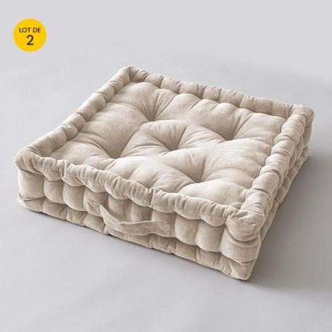 Lot de 2 Coussin de sol 50 x 50 x 10 cm velours de coton César Pampa Naturel (1/2)