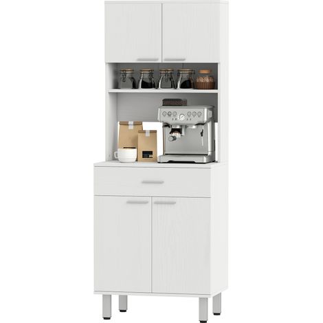 Crédence Alta da Cucina Madia Classica Bianca en Legno 2 Armadietti 1 Mensola 60x40x160cm