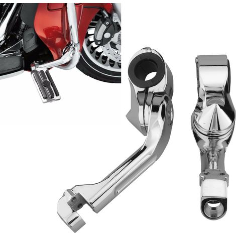 Une paire de supports de repose-pieds de moteur de moto rétro avec un long placage chromé argenté. (1/5)