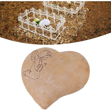 Personalisierte, gravierte Haustiergrabsteine, DIY-Gedenksteine aus Kunstharz, herzförmige Kieselsteine, Grabsteine für Katzen und Hunde, Engel, Blumen, Feen, Herzen, gelber Sand (1/5)
