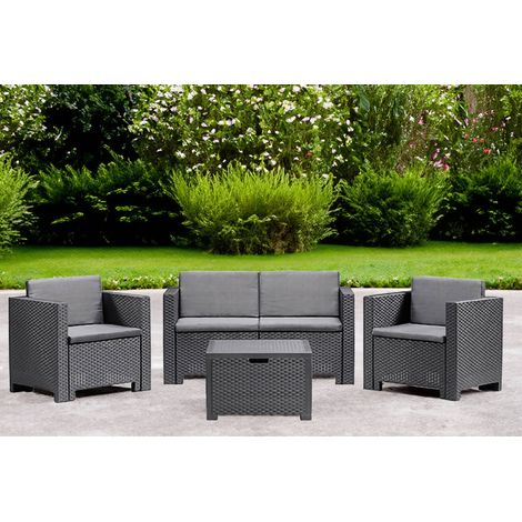 Dmora - Salón de exterior Kuiper, Salón al aire libre, Conjunto de balcón o jardín, Composición de salón exterior, Made in Italy, Antracita (1/5)