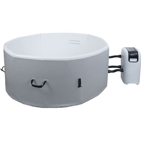 [NEUWERTIG] Whirlpool HHG-365, 4 Personen, In-/Outdoor heizbar aufblasbar Pumpe Dropstitch-Gewebe, rund Ø150cm grau-weiß