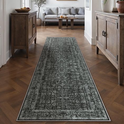 Vintage Tapis Couloir 60x240cm Noir Lavable en Machine Rug Cuisine,Chambre Enfant Rugs, Descente de Lit,AntidéRapant Carpet,Mangerd Carpets,Interieur Doux Poil Ras,Bureau (1/5)