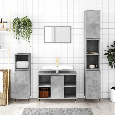 Armoire de salle de bain，Meuble de salle de bain gris béton 30x30x100 cm CFW764119 (1/5)