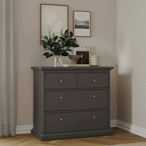Cómoda Dmora de cuatro cajones, color gris, 96,2 x 86,9 x 48,5 cm, con embalaje reforzado (1/5)