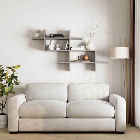 Decortie Halic 3 niveaux étagère murale bibliothèque flottante moderne gris moka 150cm (1/5)