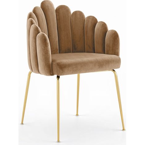Silla de Comedor Diseño Concha Glam en Terciopelo - Patas Doradas - Shell (1/5)