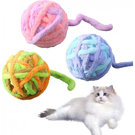 balles de pour chat jouets interactifs chaton avec cloches et cordes 3 laine (1/5)