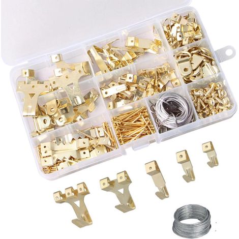 Ganci da parete in metallo, 220 pezzi ganci per cornici, ganci da parete in metallo, kit ganci per quadri, ganci per quadri in metallo resistenti, ganci per appendere tele, foto, orologi, specchi