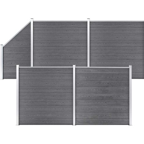 Ensemble de clôture WPC 4 Carré + 1 Incliné 792 x 186 cm Gris (1/5)
