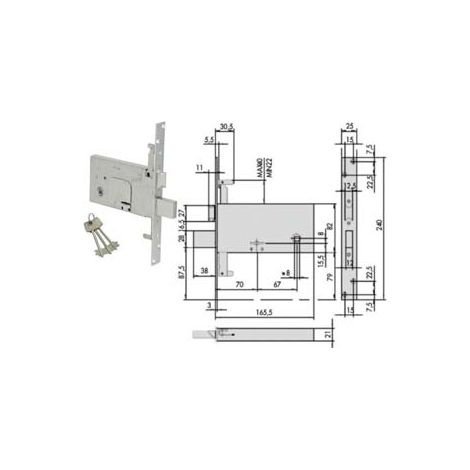 SERRATURA TRIPLICE DA INFILARE PER FASCE DOPPIA MAPPA MM.82 H 57317- - mm.70 (57317730) - 1 pezzi CISA