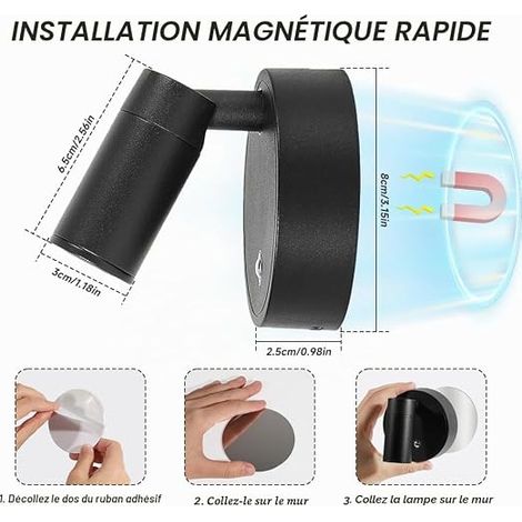 Wireless LED Spotlight, USB Rechargeable Wall Lamp, Touch LED Wall Light with Remote Control, Dimmable Wireless Spotlight, 3 Colour Temperatures, Bedside Bedrooms Living Room Ambient (1/4)