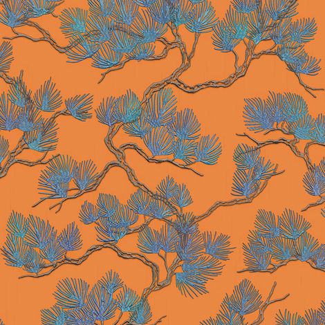 Design ID Orange Floral Flower Tree Nature Textured Vinyl Paste Wall Wallpaper (1/3)