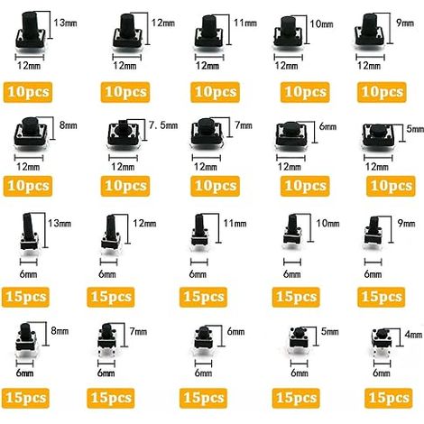 Micro Touch Push Buttons, Momentary Push Button Mini Push Button Micro Switch for Car Remote Control Key (6 mm x 6 mm/12 mm x 12 mm) (1/4)