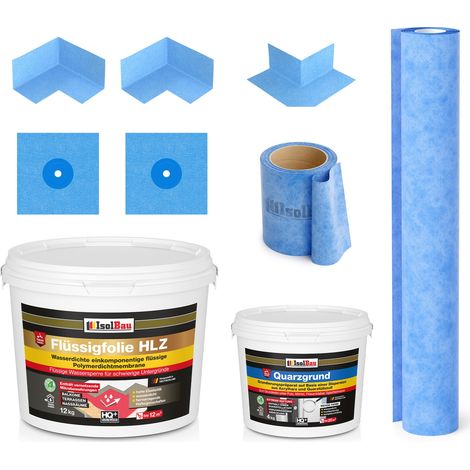 Dichtset Flüssigfolie HLZ 12 kg Quarzgrund Dichtbahn Dichtband Dusche Balkon Bad (1/5)