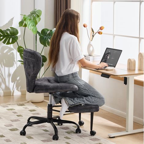 Silla de oficina 64,5x56x59 cm de tela gris, giratoria, para escritorio – MEUBLIV (1/5)
