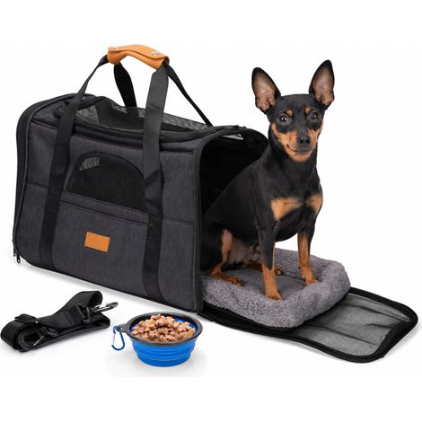 Borsa per Trasporto Animale Pieghevole Trasportino 44x31x34 cm Cuccia e Ciotola