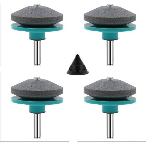 4-teiliger Rasenmäher-Klingenschärfer, universelles Rasenmäher-Schärfzubehör für Rasenmäher mit 1-teiligem Klingenausgleichssatz (grün und blau) (1/4)