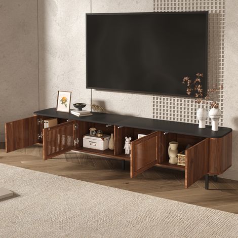 Support TV moderne, meuble bas design unique, panneau mural pour salon, console TV 190x35x45 cm (LxlxH), meuble téléviseur élégant (1/5)