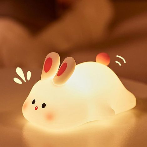 Nachtlicht für Kinder, Stilllicht, Hasen-Nachttischlampe aus Silikon, LED-Touch, USB-aufladbar, Kinderzimmer-Nachtlicht in Hasenform (1/5)