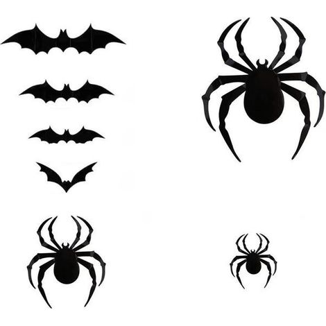 Décoration murale Halloween en plastique - WINLLINEE - Noir - 120 autocollants chauve-souris - 24 autocollants araignée (1/5)