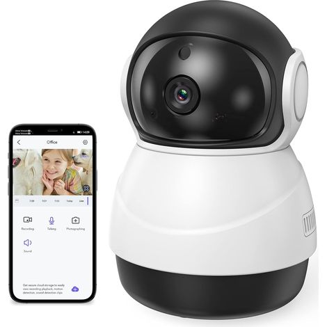 Caméra de sécurité intérieure WiFi One Piece 2MP, caméra bébé moniteur 1080P, panoramique/inclinaison/zoom 360° (blanc) (1/2)