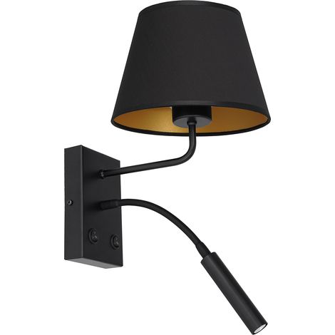 Applique Arden noire abat-jour or, liseuse double Luminex
