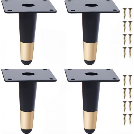 Pieds de Meuble Métal 4 Pièces - Pieds Coniques pour Table, Canapé, Armoire, Chaise (10 cm, Noir et Doré) (1/5)