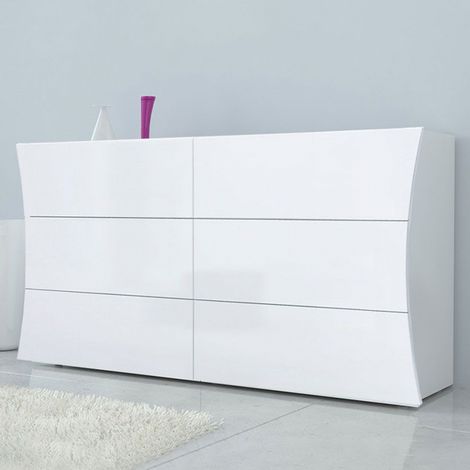 Web Furniture Comò Moderno Arco 150 cm Bianco Lucido con 6 Cassetti