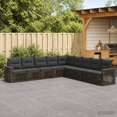 vidaXL Set Divano da Giardino 9 pz Grigio e Grigio Scuro polyrattan (1/5)