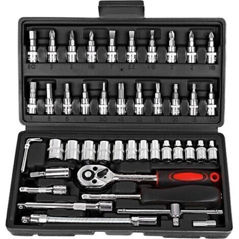 Box of 46 pcs ratchets and 1/4" sockets variator tools Multi-tool box (1/4)