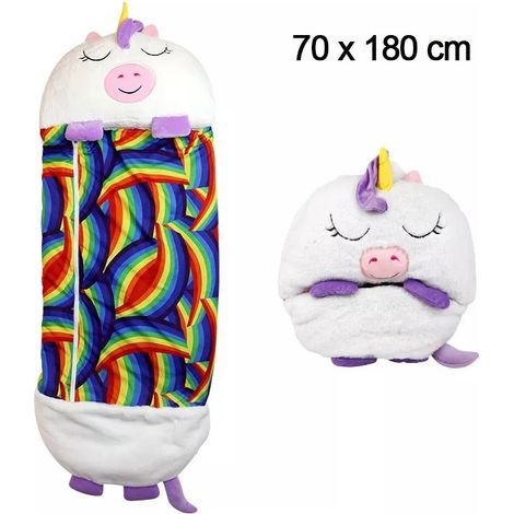 PIMPIMSKY Mignon Sac de Couchage et Oreiller 2 en 1 Happy Nappers pour Enfant 180 x 70 cm Duvet Adapté à Toutes les Saisons Blanc (1/4)