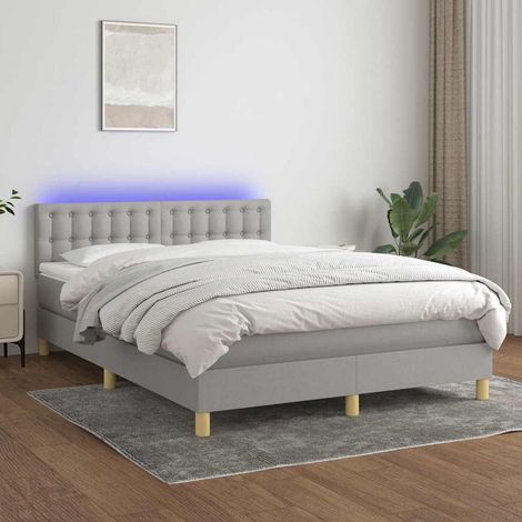 Cama box spring colchón y luces LED tela gris claro 140x200 cm (1/5)