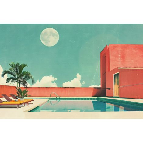 Tableau sur toile ambiance piscine rétro 30x45 cm - Impression sur Toile Murale Décorative - Image imprimée en HD sur Toile - Toile sur Châssis en Bois FSC - Fabriqué en France (1/5)