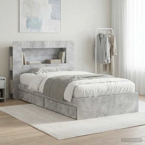 vidaXL Bed Frame with Storage with Drawer Concrete Grey 90 x 190 cm (1/5)