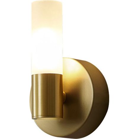 Luz de pared LED lineal moderna para baño - Vidrio esmerilado dorado y blanco - Luz de pared de latón - Luz de pared de mediados de siglo para dormitorio (1/3)
