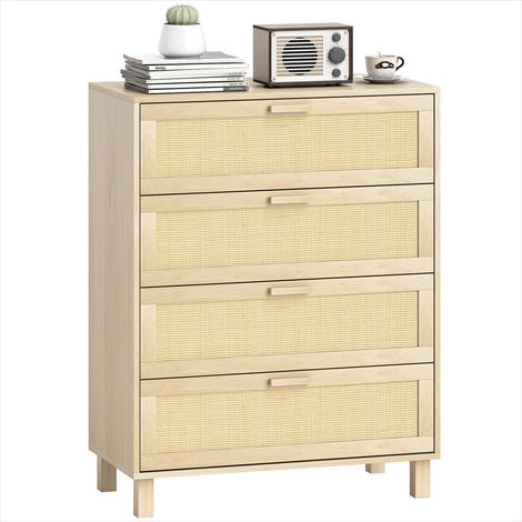 Table de chevet Commode 4 tiroirs 80 x 40 x 103 cm en cannage (1/5)