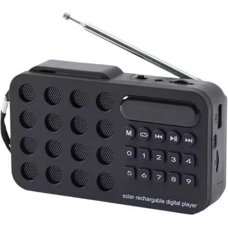 FENOPLASTICAHaut-parleur radio portable, radio solaire rechargeable pour la maison, le camping, les voyages (noir). (1/4)