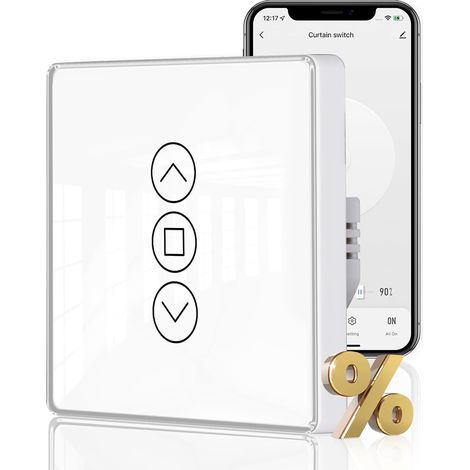 WiFi 25D Interrupteur de Rideau Intelligent à Ecran Tactile, Commutateut de Volet Roulant compatible avec Smart Life/Alexa/Google Home (1/5)