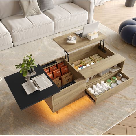 Mesa de centro elevable 106,5x50x27,5 cm de madera natural para salón -FLORAGRACE (1/5)