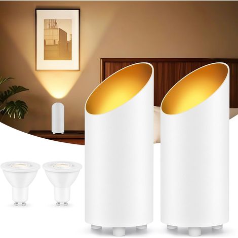 2 pièces LED Uplight Spot Spot de sol IP44 étanche 6W Aluminium Lampe de sol intérieur,Lampe de sol avec interrupteur au pied, lampe GU10 3000K blanc chaud incluse Set de blanc (1/5)
